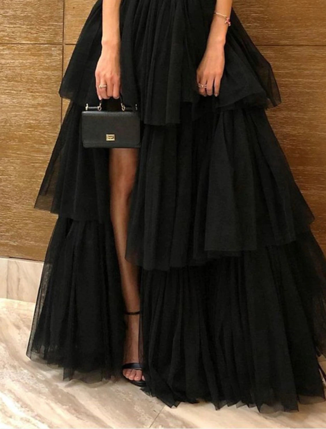 Wholesale A-Line Evening Dress Black Dress Plus Size Tiered Plisse Dress Masquerade Prom Floor Length Sleeveless One Shoulder Gothic Tulle with Slit