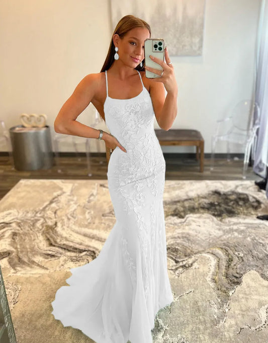 Wholesale Mermaid White Long Prom Dress Backless Evening Dress prom dresses shops