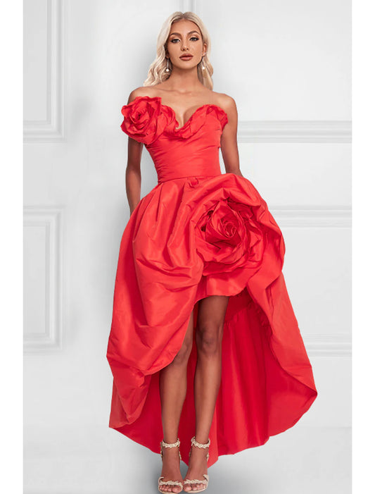 Wholesale A-Line Cocktail Dresses Celebrity Style Dress Party Wear Asymmetrical Sleeveless Strapless Satin with Shouder Flower