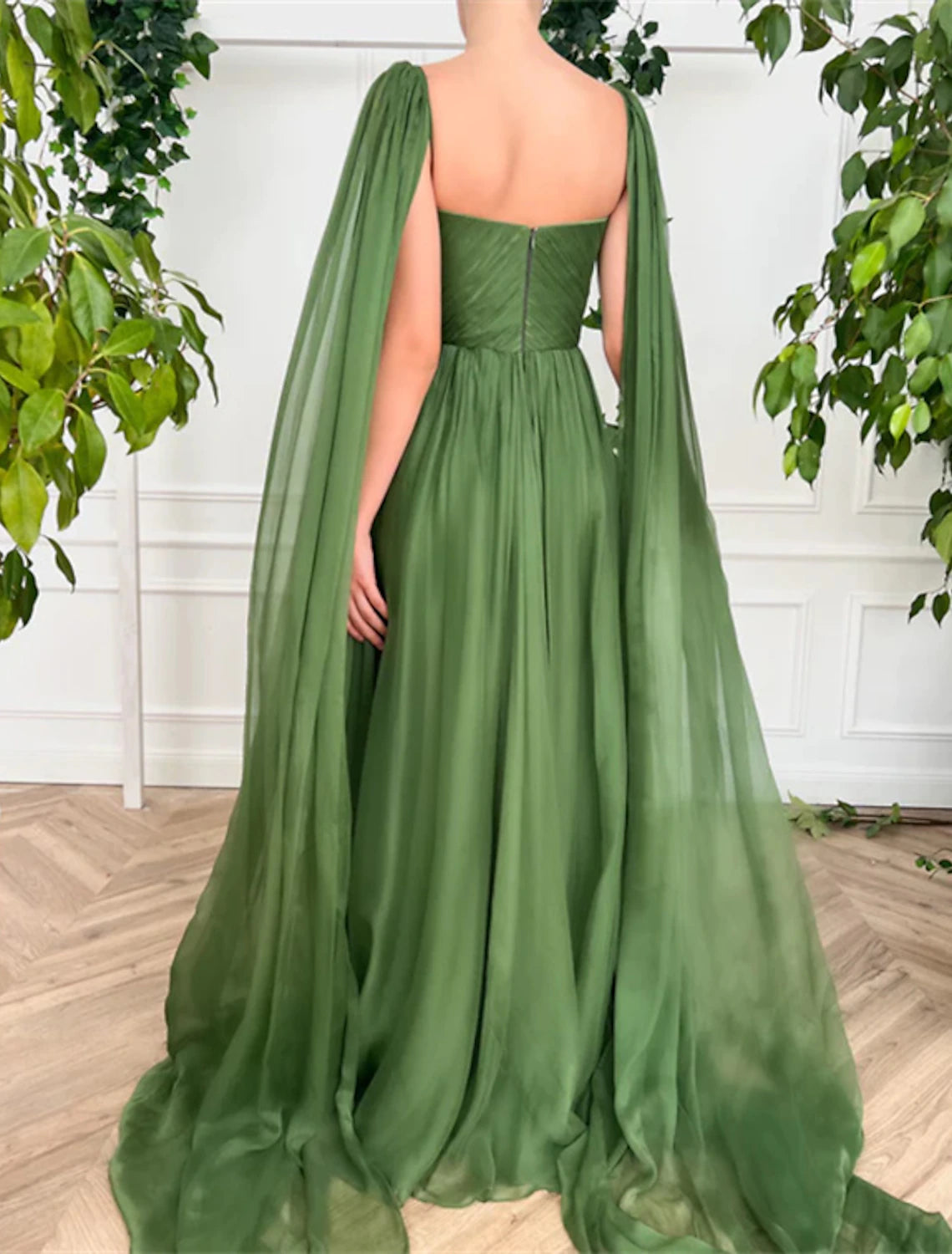 Wholesale A-Line Evening Gown Elegant Dress Wedding Party Court Train Sleeveless V Neck Fall Wedding Guest Chiffon with Ruched