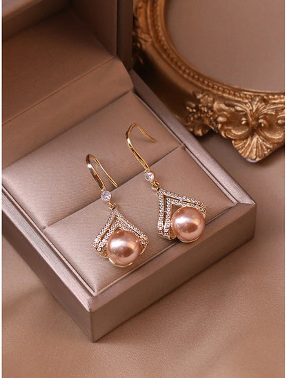 Wholesale Women's Pearl Stud Earrings Fine Jewelry Classic Precious Cute Stylish Earrings Jewelry Rose Gold For Gift Festival 1 Pair