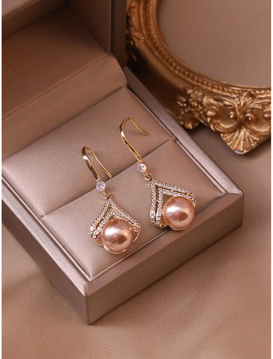 Wholesale Women's Pearl Stud Earrings Fine Jewelry Classic Precious Cute Stylish Earrings Jewelry Rose Gold For Gift Festival 1 Pair