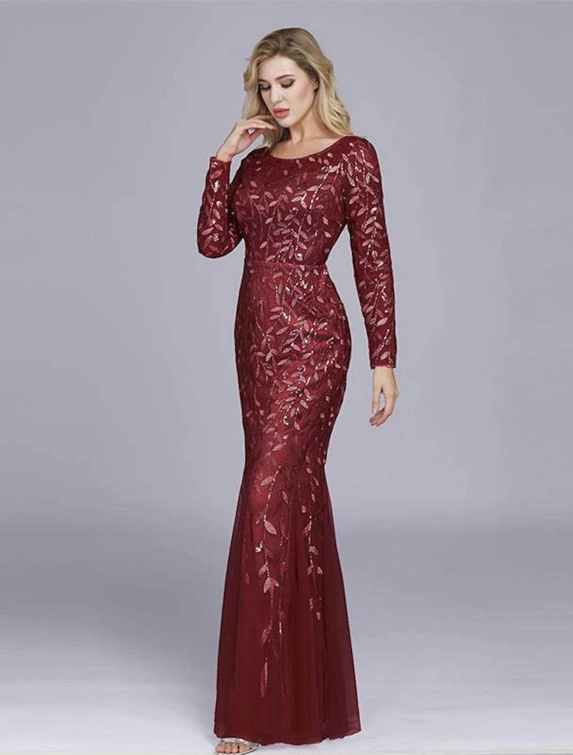 Wholesale Mermaid / Trumpet Empire Elegant Party Wear Formal Evening Valentine's Day Dress Jewel Neck Long Sleeve Floor Length Tulle with Embroidery