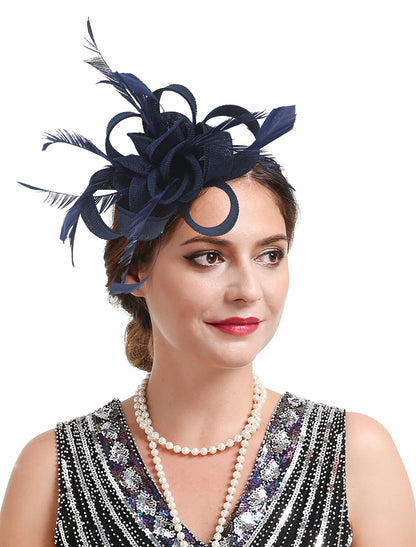 Wholesale Fascinators Kentucky Derby Hat Headwear Organza Polyester / Polyamide Fedora Hat Veil Hat Tea Party Horse Race Ladies Day Vintage Style Vintage Elegant With Feather Appliques Headpiece