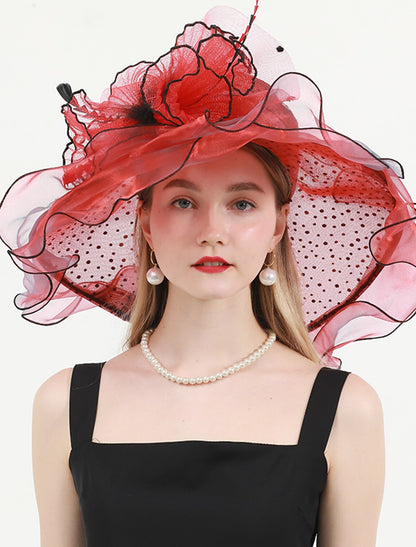 Wholesale Hats Organza Kentucky Derby Church Wedding Sun Protection With Feathers / Fur Floral Headpiece Headwear