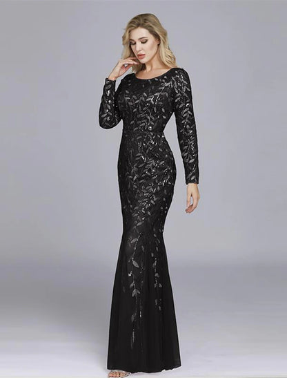 Wholesale Mermaid / Trumpet Empire Elegant Party Wear Formal Evening Valentine's Day Dress Jewel Neck Long Sleeve Floor Length Tulle with Embroidery