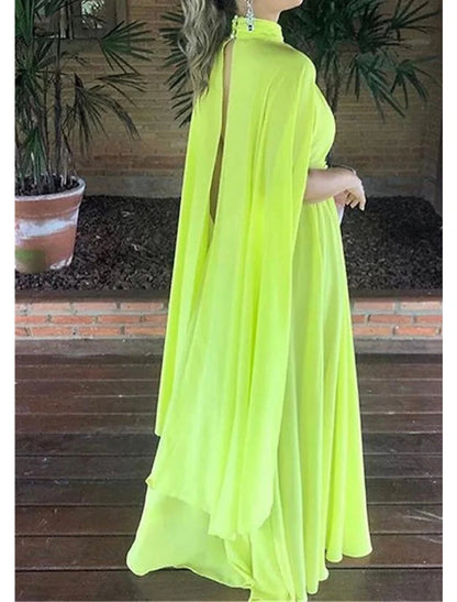 Wholesale A-Line Evening Gown Elegant Dress Formal Wedding Guest Floor Length Sleeveless High Neck Capes Chiffon with Ruched