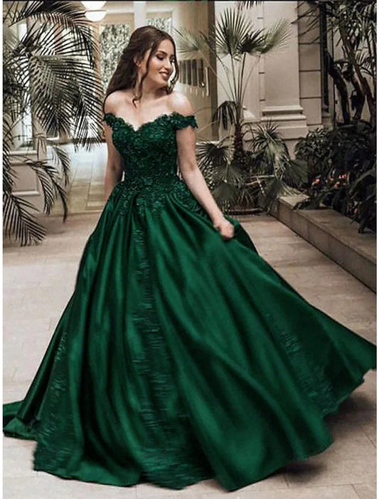 Wholesale Ball Gown Sparkle Red Green Dress Quinceanera Prom Dress Off Shoulder Sleeveless Floor Length Lace with Appliques