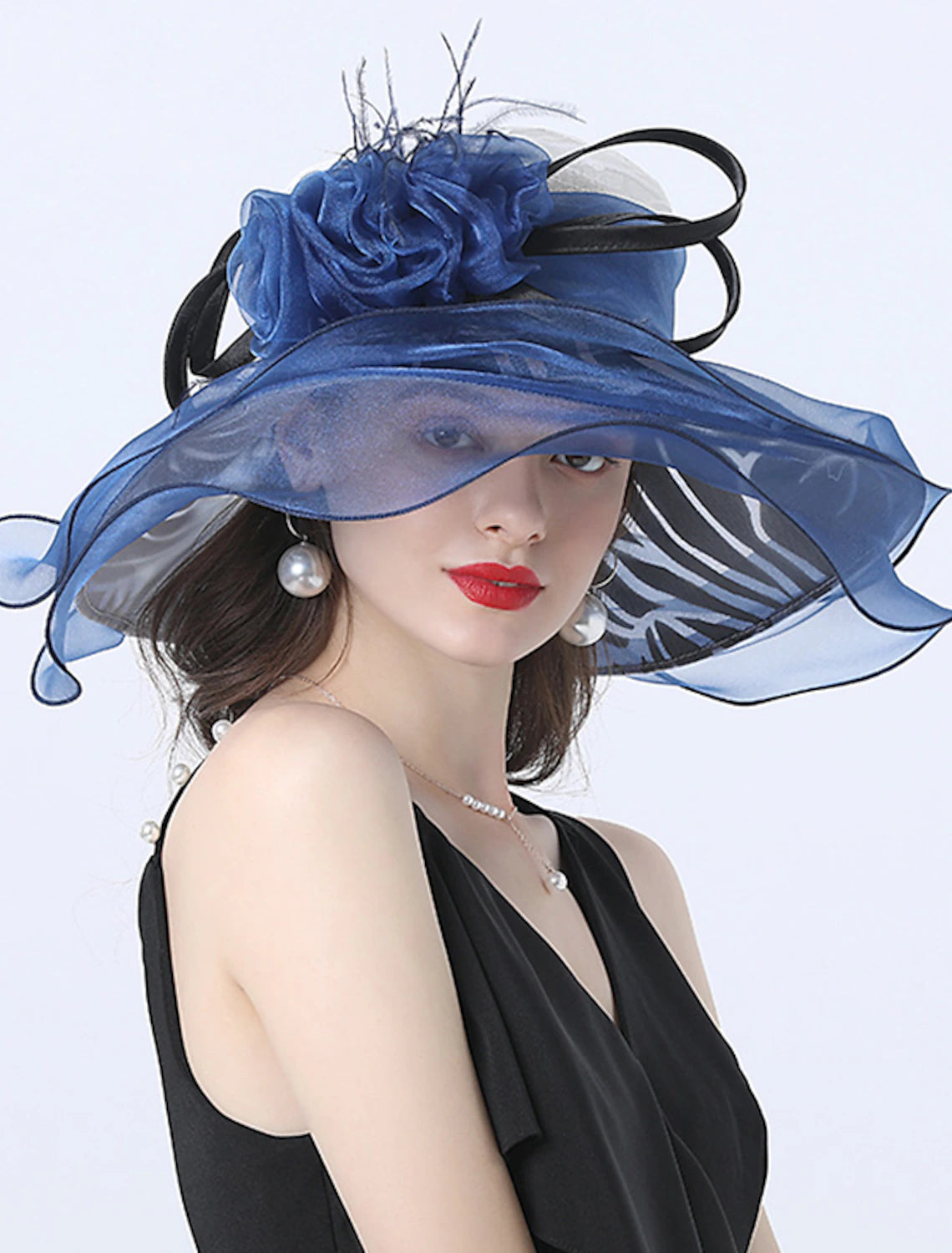 Wholesale Fascinators Kentucky Derby Hat Headwear Polyester Organza Sun Hat Top Hat Veil Hat Holiday Beach Elegant Vintage With Feather Lace Side Headpiece Headwear