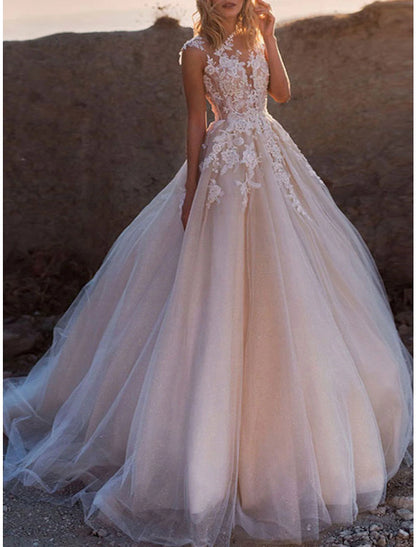 Wholesale Formal Wedding Dresses Ball Gown Illusion Neck Cap Sleeve Court Train Lace Bridal Gowns With Buttons Appliques