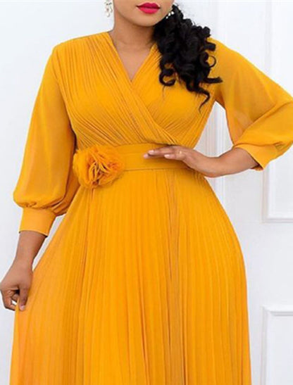 Wholesale Women‘s Plus Size Curve Party Dress Solid Color V Neck Ruched 3/4 Length Sleeve Spring Fall Elegant Prom Dress Maxi long Dress Formal Party Dress