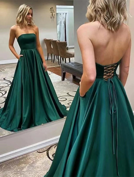 Wholesale  A-Line Prom Dresses Maxi Dress Formal Wedding Guest Floor Length Sleeveless Strapless Jersey Backless with Slit