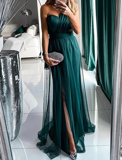 Wholesale A-Line Wedding Guest Dresses Sexy Dress Wedding Guest Prom Sweep / Brush Train Sleeveless One Shoulder Polyester with Pleats