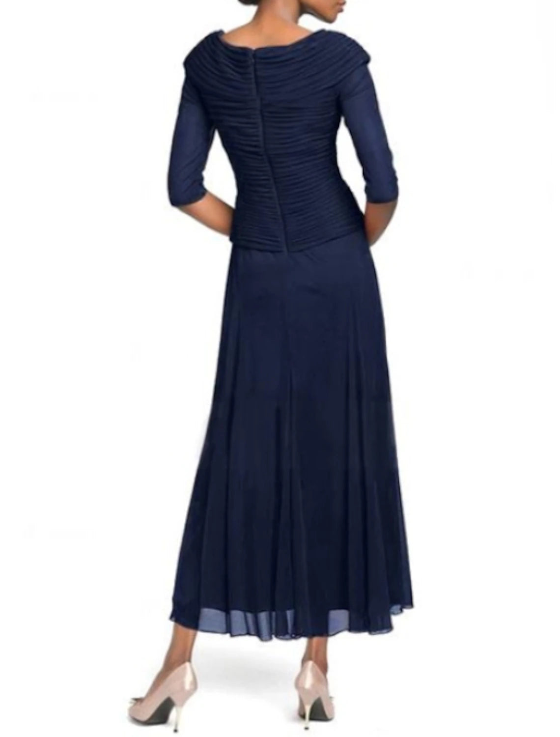 Wholesale A-Line Mother of the Bride Dress Plus Size Plunging Neck Ankle Length Chiffon Half Sleeve with Ruching