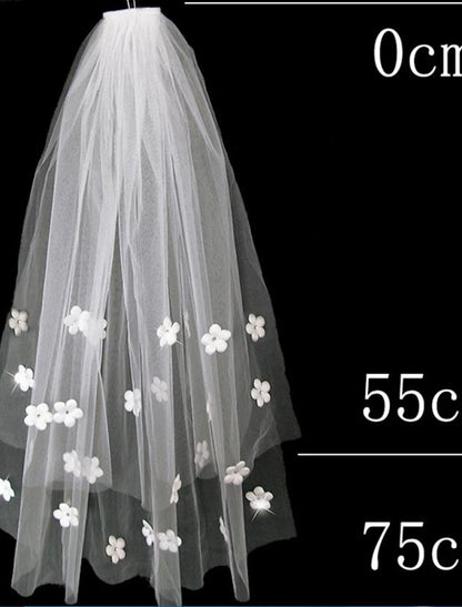 Wholesale Two-tier Stylish / Artistic Style Wedding Veil Elbow Veils with Scattered Bead Floral Motif Style / Solid 75 cm Tulle