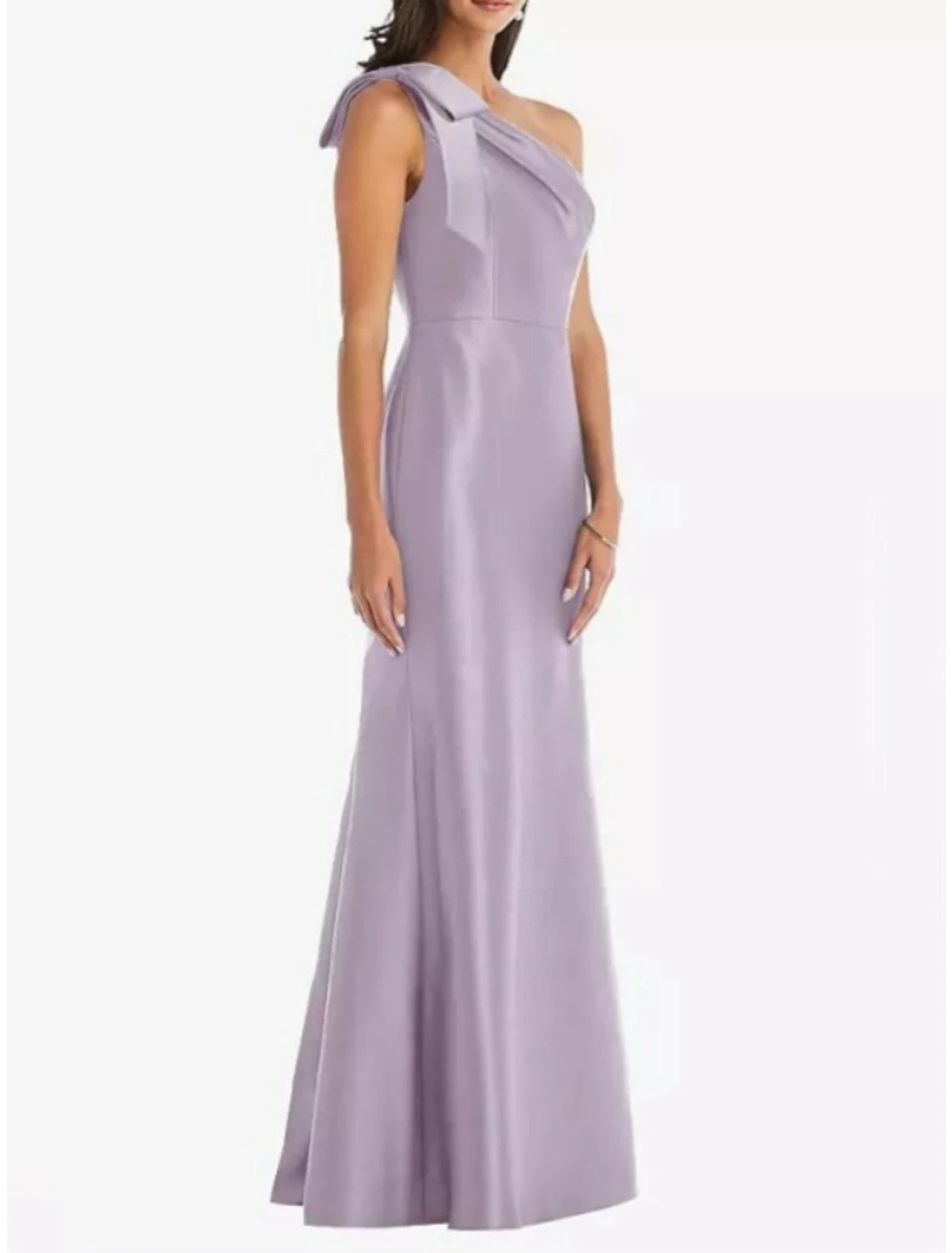 Wholesale Sheath / Column Bridesmaid Dress One Shoulder Sleeveless Elegant Floor Length Satin with Bow(s) / Ruching