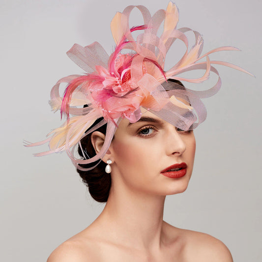 Wholesale Elegant Fascinator Hats Net Mesh Tulle Headpiece Clip Headband with Feather Flower Floral Kentucky Derby Wedding Tea Party Horse Race Church Cocktail Vintage for Women