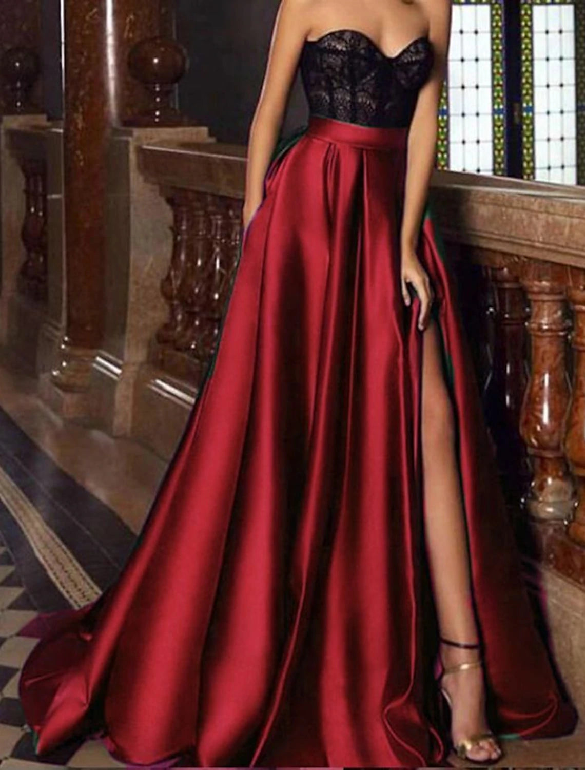 Wholesale A-Line Evening Gown Vintage Dress Christmas Engagement Court Train Sleeveless Sweetheart Pocket Satin with Slit Embroidery Pocket