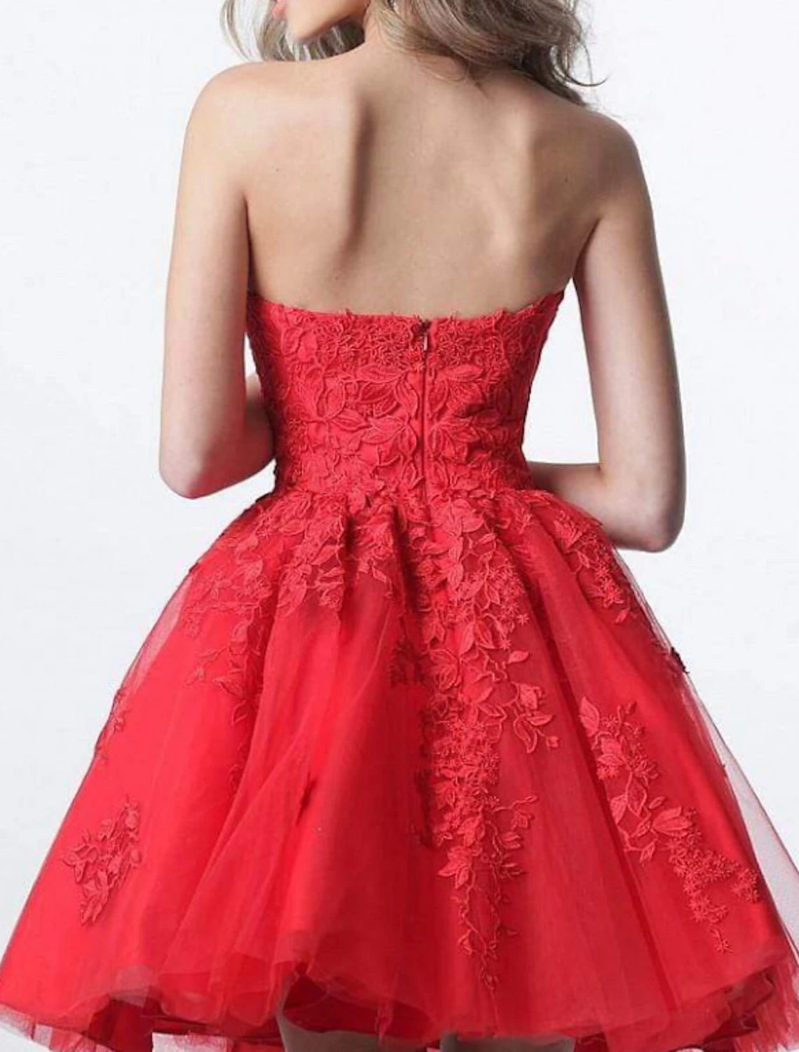 Wholesale A-Line Cocktail Dresses Flirty Dress Graduation Engagement Short / Mini Sleeveless Strapless Lace with Appliques