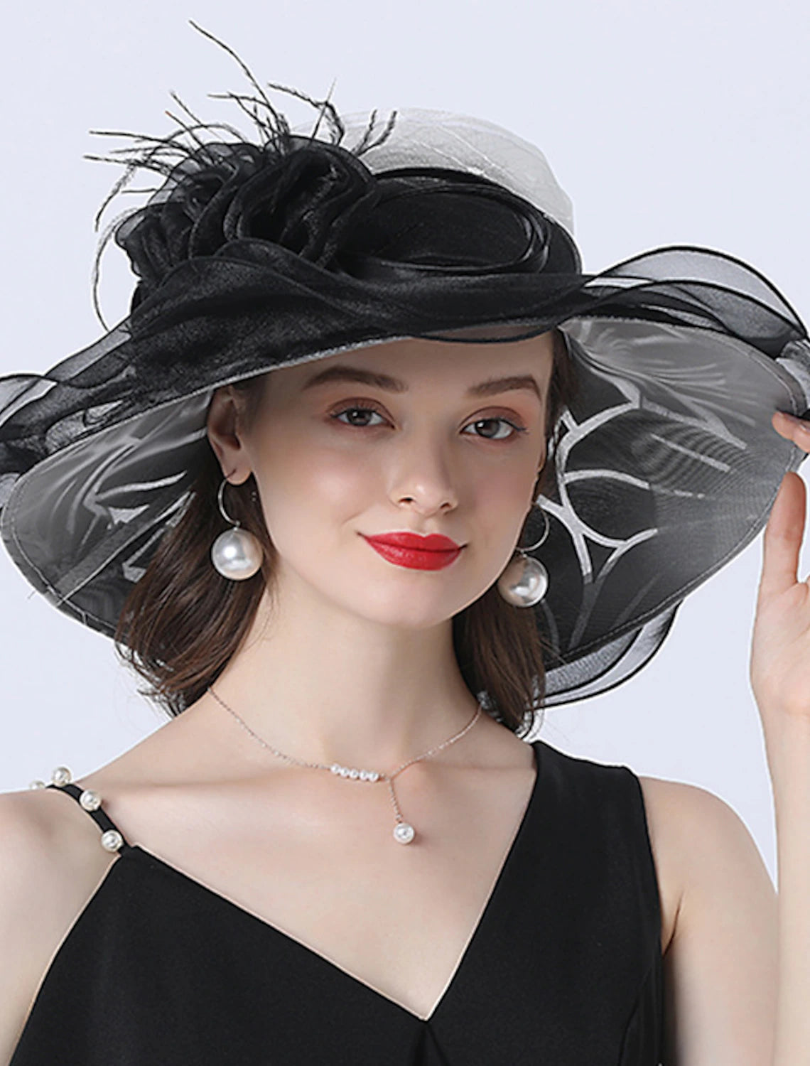 Wholesale Fascinators Kentucky Derby Hat Headwear Polyester Organza Sun Hat Top Hat Veil Hat Holiday Beach Elegant Vintage With Feather Lace Side Headpiece Headwear