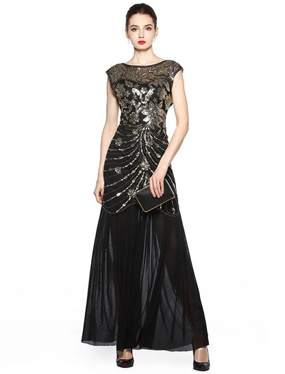 Wholesale A-Line Evening Gown Vintage Dress Holiday Party Wear Floor Length Sleeveless Jewel Neck Spandex V Back with Sequin Embroidery