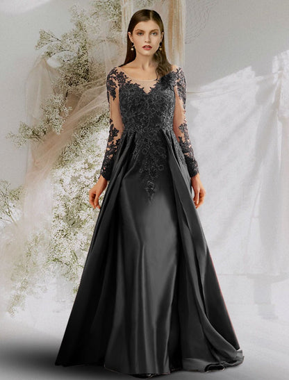 Wholesale A-Line Beautiful Back Sexy Floral Prom Formal Evening Dress Boat Neck Long Sleeve Sweep / Brush Train Satin with Appliques