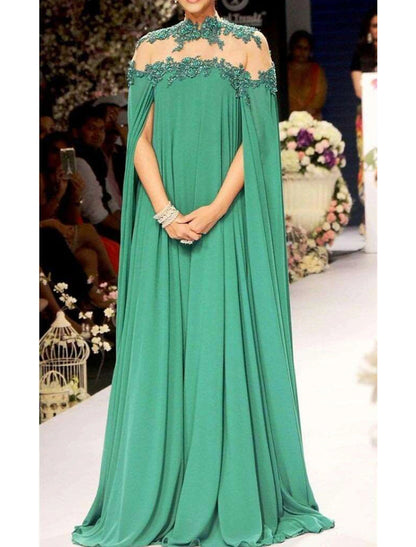 Wholesale A-Line Evening Gown Elegant Dress Formal Wedding Guest Christmas Red Green Dress Floor Length Sleeveless High Neck Fall Wedding Guest Chiffon with Appliques Pure Color