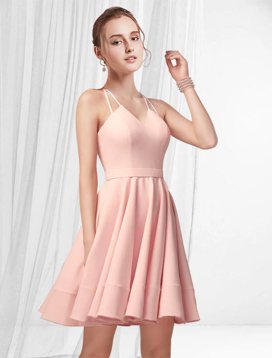 Wholesale A-Line Cocktail Dresses Reformation Amante Dress Homecoming Party Wear Short / Mini Sleeveless Spaghetti Strap Pink Dress Satin with Pleats