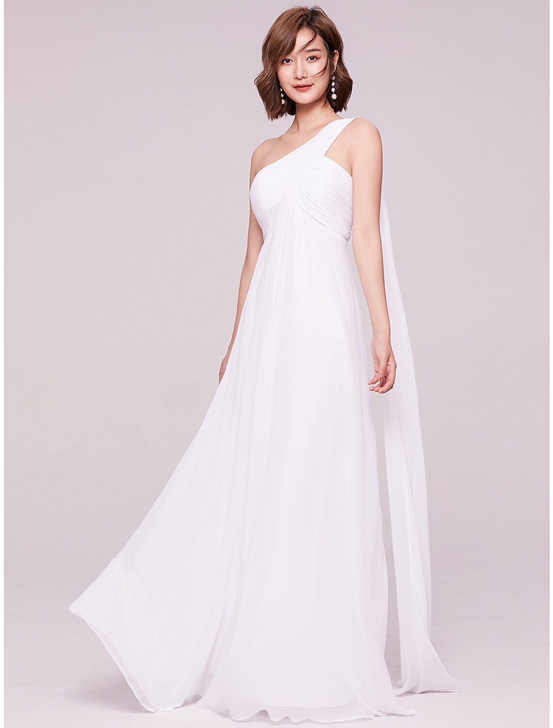 Wholesale A-Line Evening Gown Empire Dress Formal Evening Floor Length Sleeveless One Shoulder Bridesmaid Dress Chiffon Backless with Pleats Draping