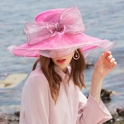 Wholesale Fascinators Hats Organza Ice Silk Bucket Hat Floppy Hat Sun Hat Wedding Tea Party Elegant Wedding With Feather Bowknot Headpiece Headwear