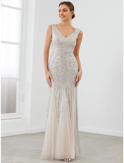 Wholesale Mermaid / Trumpet Evening Gown Sparkle & Shine Dress Formal Evening Floor Length Sleeveless V Neck Sequined V Back with Sequin