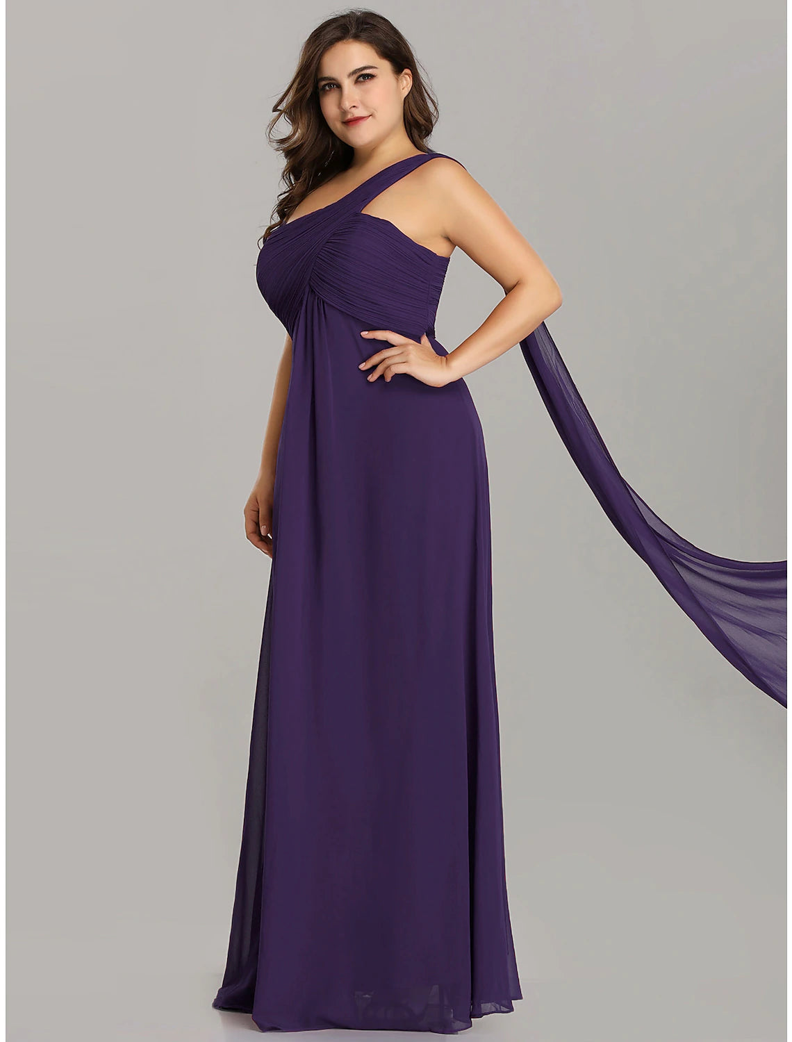 Wholesale A-Line Evening Gown Empire Dress Formal Evening Floor Length Sleeveless One Shoulder Bridesmaid Dress Chiffon Backless with Pleats Draping