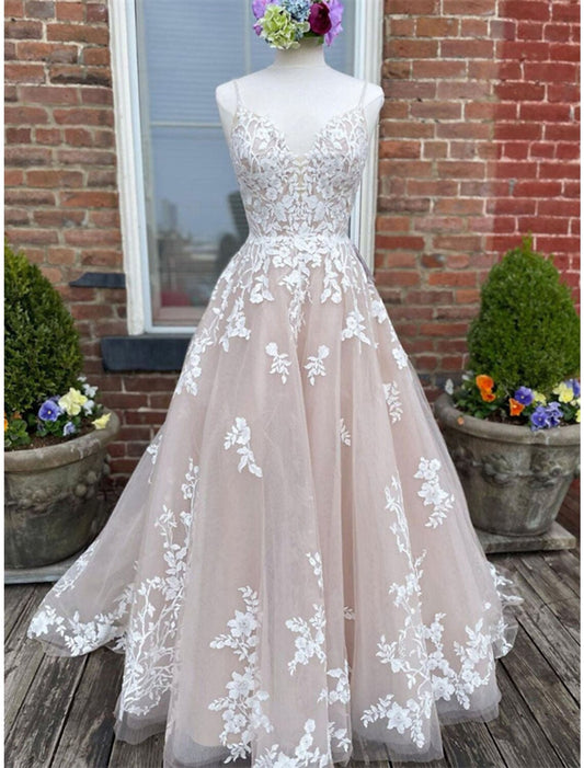 Wholesale Engagement Wedding Dresses in Color Formal Wedding Dresses A-Line Sweetheart Camisole Spaghetti Strap Court Train Lace Bridal Gowns With Buttons Appliques