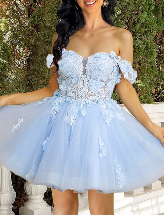 Wholesale A-Line Homecoming Dresses Corsets Dress Graduation Birthday Short / Mini Sleeveless Off Shoulder Tulle with Appliques