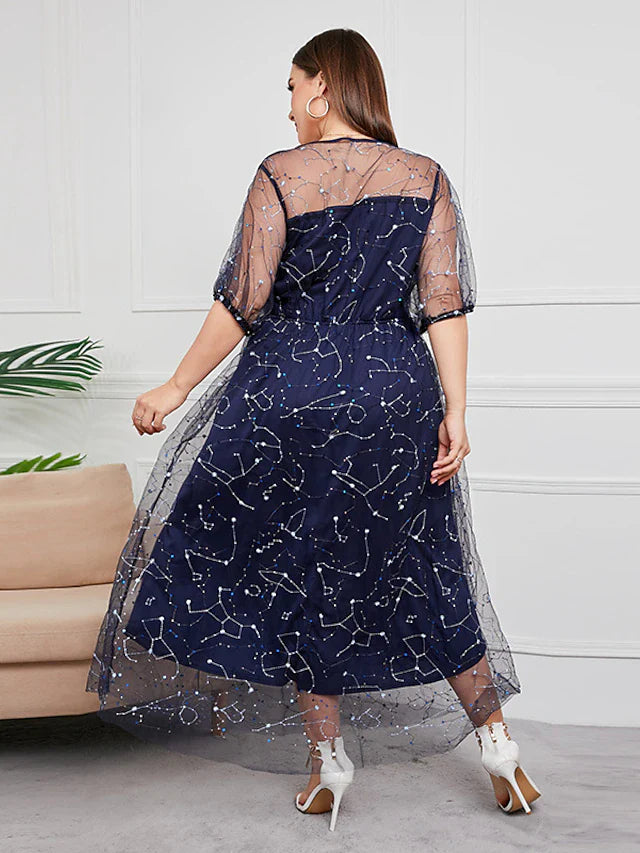 Wholesale Plus Size Curve Mother of the Bride Dress Party Sparkle & Shine Scoop Neck Ankle Length Tulle Half Sleeve with Sequin Embroidery