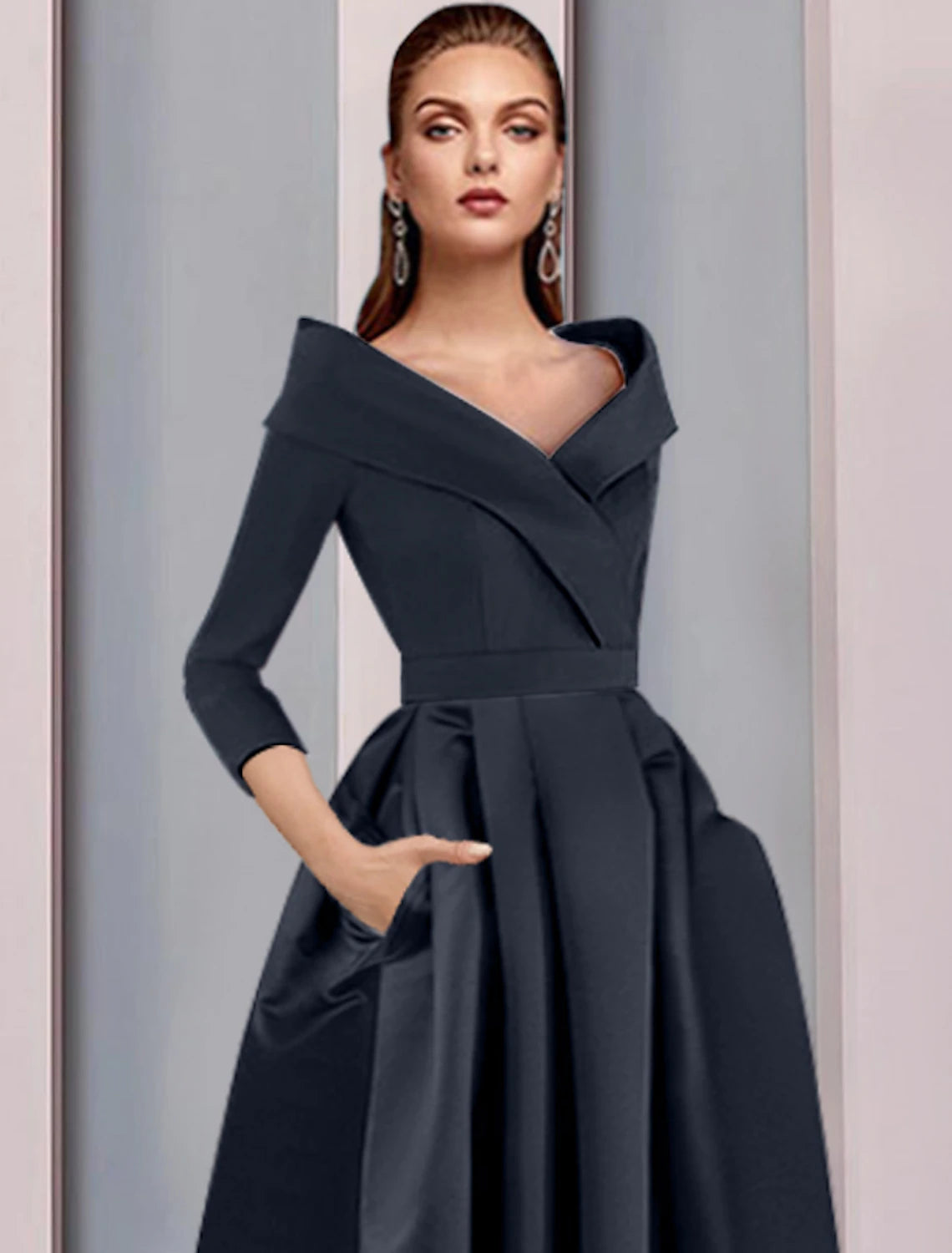 Wholesale A-Line Mother of the Bride Dress Wedding Guest Elegant High Low Sweet Spaghetti Strap Asymmetrical Tea Length Satin 3/4 Length Sleeve with Pleats Fall