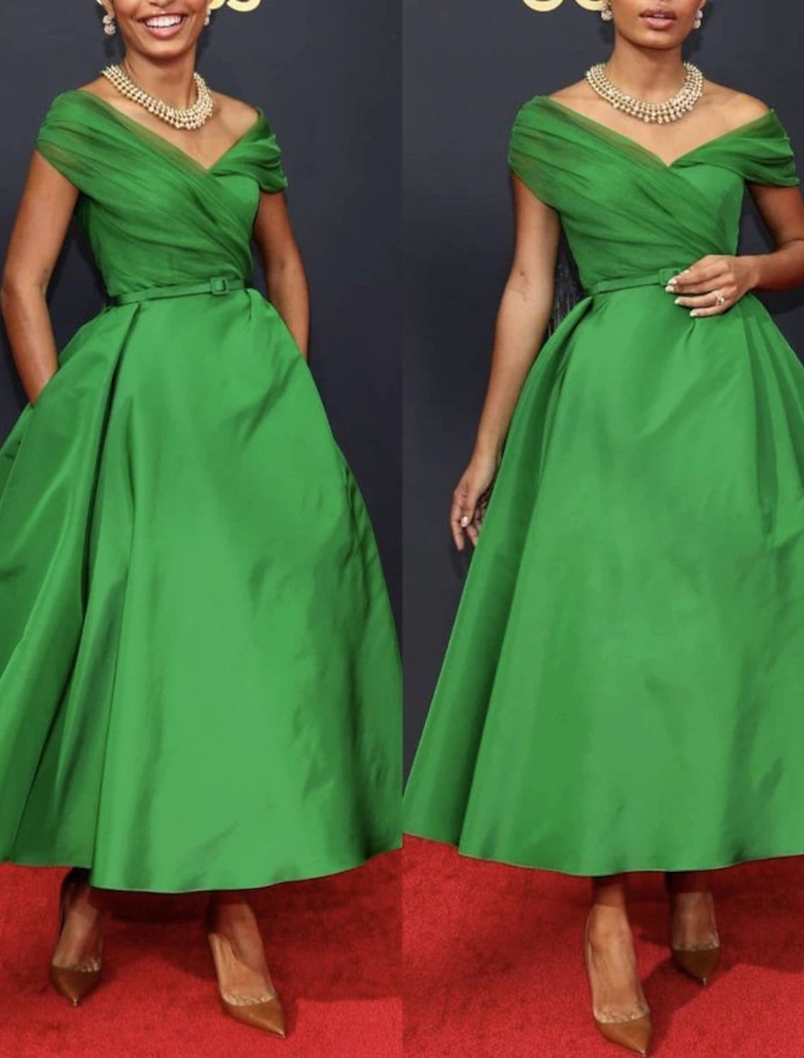 Wholesale A-Line Cocktail Dress Christmas Red Green Dresses 1950s Dress Wedding Guest Summer Ankle Length Sleeveless Off Shoulder Fall Wedding Guest Satin with Ruched