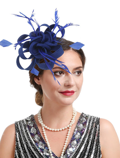 Wholesale Fascinators Kentucky Derby Hat Headwear Organza Polyester / Polyamide Fedora Hat Veil Hat Tea Party Horse Race Ladies Day Vintage Style Vintage Elegant With Feather Appliques Headpiece