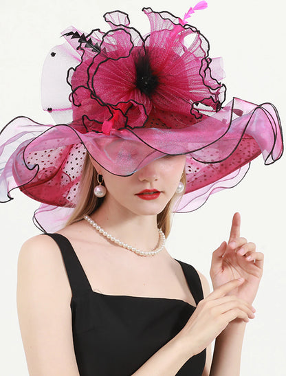 Wholesale Hats Organza Kentucky Derby Church Wedding Sun Protection With Feathers / Fur Floral Headpiece Headwear