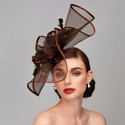 Wholesale Elegant & Luxurious Feather Linen Rayon Kentucky Derby Hat Fascinators Headpiece with Feather Floral Flower 1PC Melbourne Cup Wedding Horse Race Ladies Day Headpiece