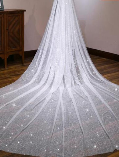 Wholesale One-tier Luxury Wedding Veil Cathedral Veils with Solid Tulle