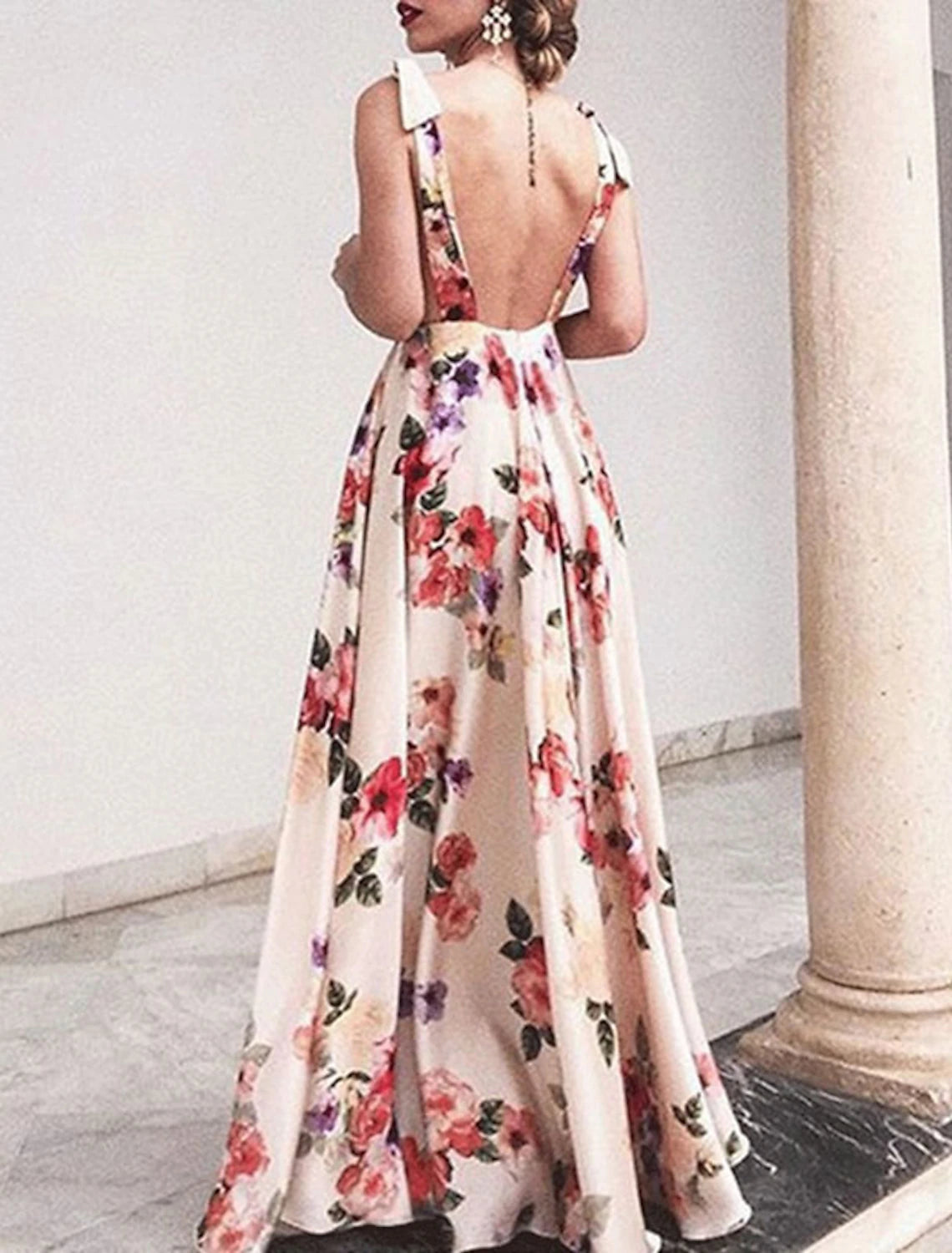 Wholesale Women‘s Party Dress Corset Dress Swing Dress Long Dress Maxi Dress White Beige Sleeveless Floral Print Fall Spring Autumn V Neck Elegant Party