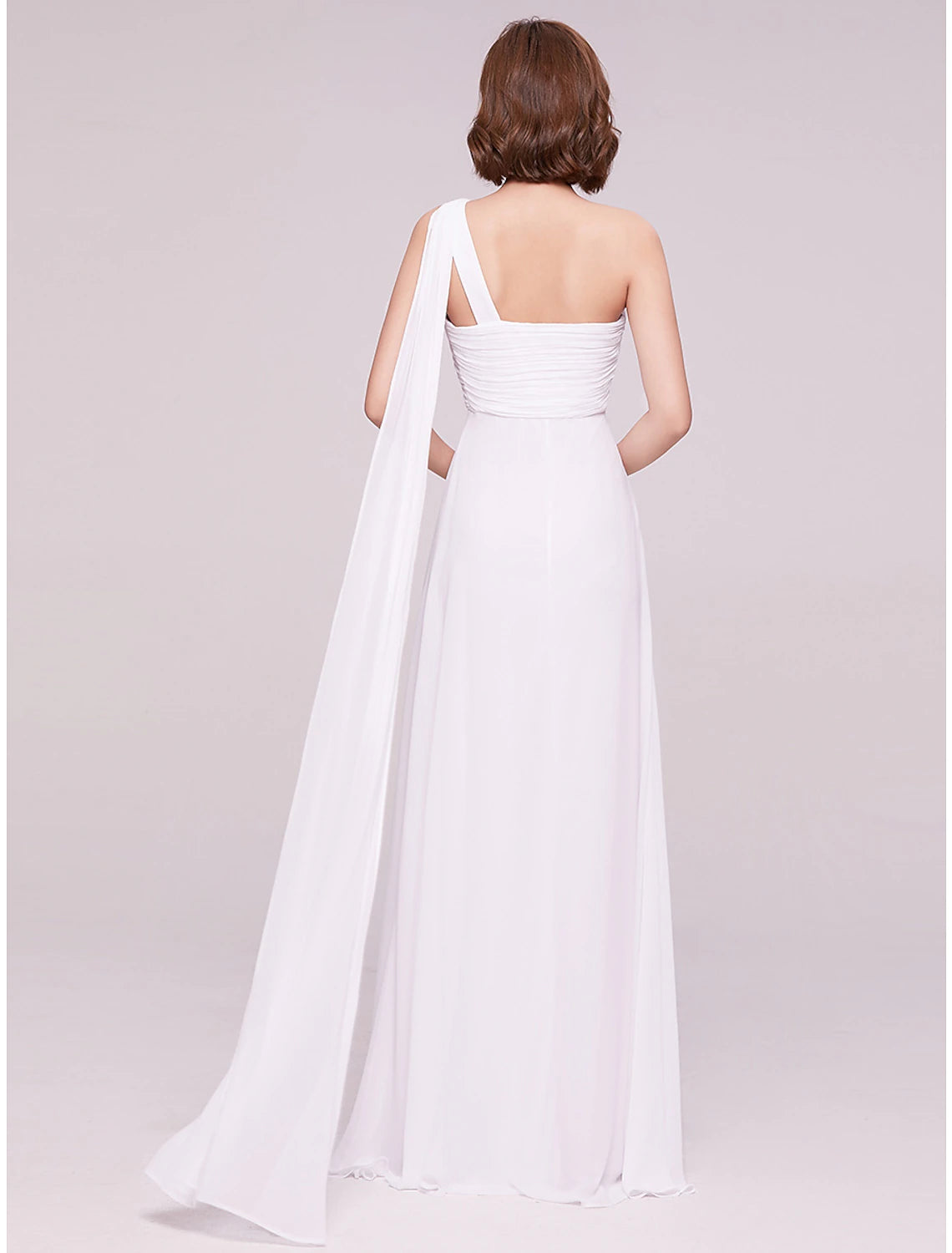 Wholesale A-Line Evening Gown Empire Dress Formal Evening Floor Length Sleeveless One Shoulder Bridesmaid Dress Chiffon Backless with Pleats Draping