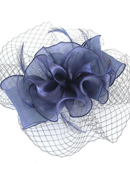 Wholesale Fascinators Kentucky Derby Hat Organza Polyester / Polyamide Fedora Hat Floppy Hat Veil Hat Tea Party Horse Race Ladies Day Vintage Vintage Style Elegant With Feather Appliques