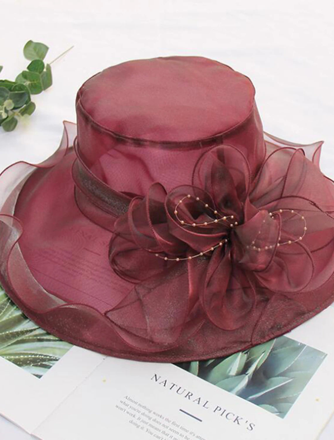 Wholesale Straw Hat Vintage Style Elegant Tulle Organza Hats Headwear with Faux Pearl Flower Ruffle 1 PC Wedding Tea Party Horse Race Headpiece