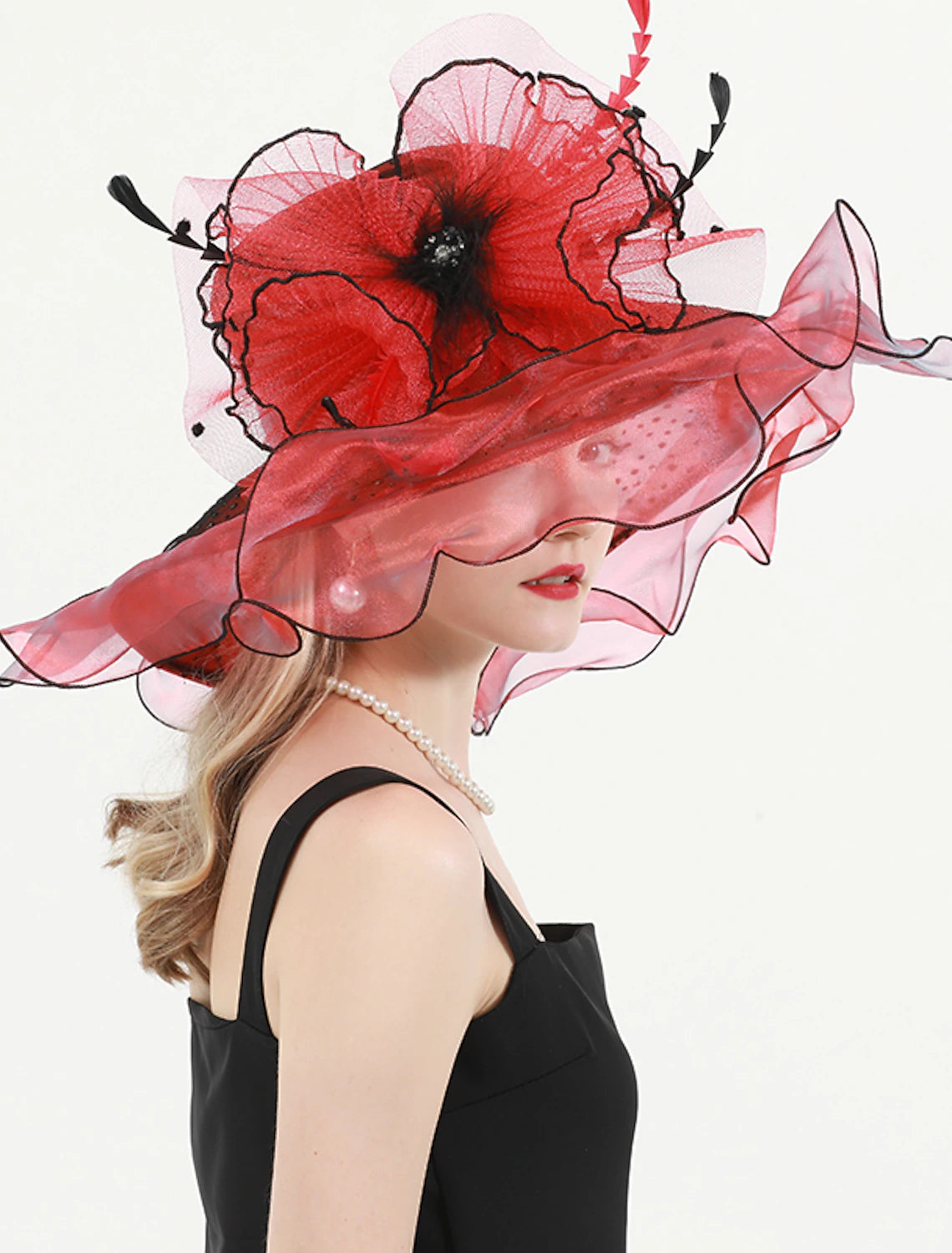 Wholesale Hats Organza Kentucky Derby Church Wedding Sun Protection With Feathers / Fur Floral Headpiece Headwear