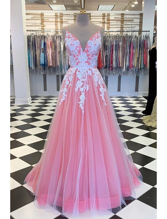 Wholesale  A-Line Prom Dresses Princess Dress Formal Wedding Party Floor Length Sleeveless V Neck Tulle with Pleats Appliques