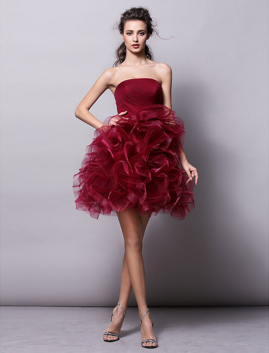 Wholesale Ball Gown Hot Homecoming Cocktail Party Valentine's Day Dress Strapless Sleeveless Short / Mini Tulle with Ruched Tier