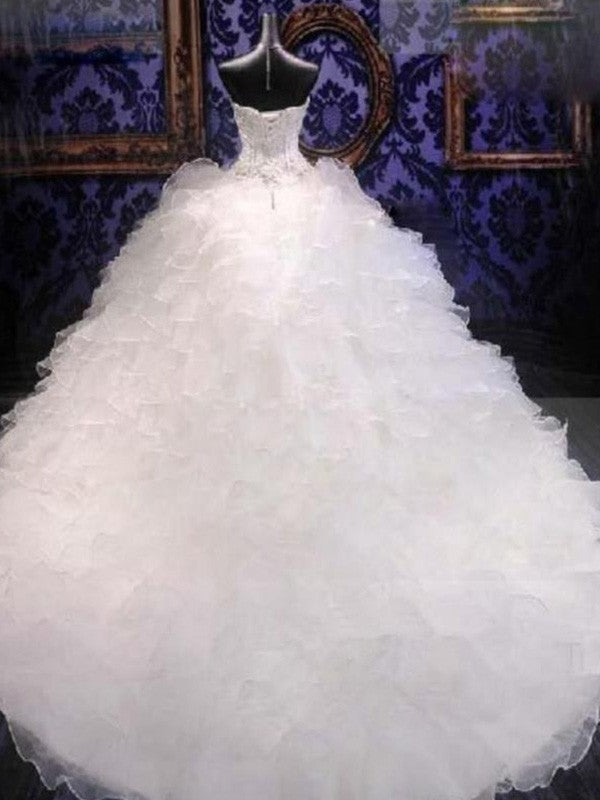 Wholesale Ball Gown Sleeveless Sweetheart Chapel Train Beading Sequin Organza Wedding Dresses