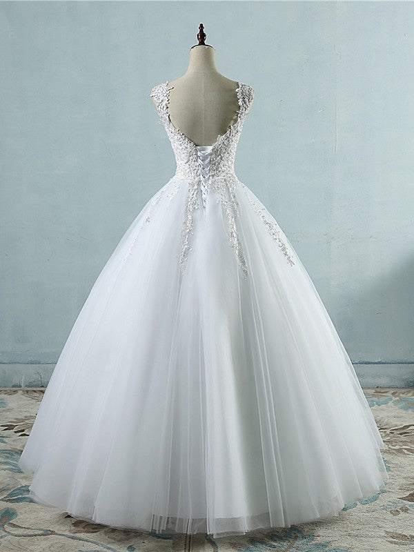 Wholesale Ball Gown V-neck Sleeveless Sweetheart Floor-Length Applique Tulle Wedding Dresses